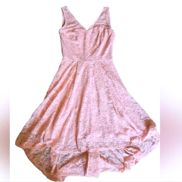 Pink Lace High Low Cocktail Party Dress Sleeveless V Neck Occasion - Picture 1 of 5
